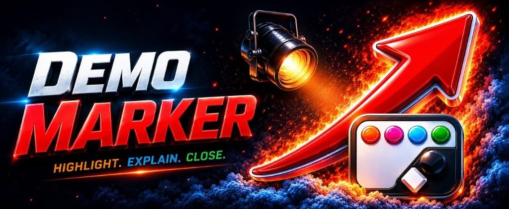 Demo Marker promotional graphic — highlight, explain, and close during live software demos