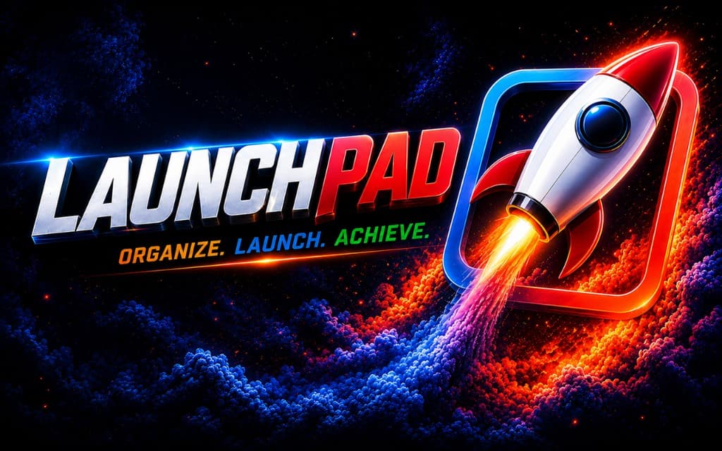 Launchpad promotional banner — organise, launch, and achieve from one personal command centre